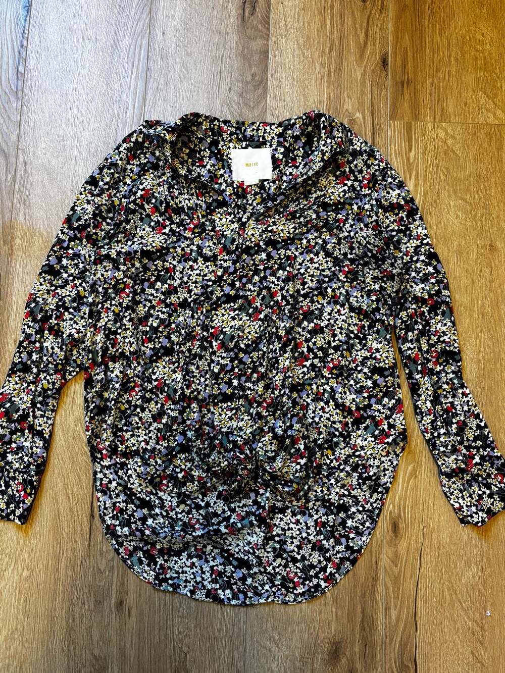 Anthropologie Maeve Matilda Buttondown Black Floral Long Sleeve Shirt Medium